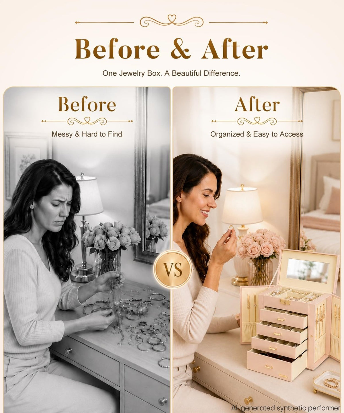 Homde Large Jewelry and Watch Box with Mirror, Lock and 4 Drawers-69-Homde