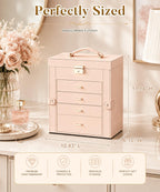Homde Large Jewelry and Watch Box with Mirror, Lock and 4 Drawers-73-Homde