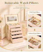 Homde Large Jewelry and Watch Box with Mirror, Lock and 4 Drawers-74-Homde