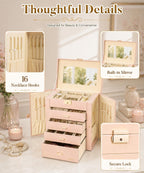 Homde Large Jewelry and Watch Box with Mirror, Lock and 4 Drawers-76-Homde