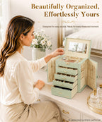Homde Large Jewelry and Watch Box with Mirror, Lock and 4 Drawers-86-Homde