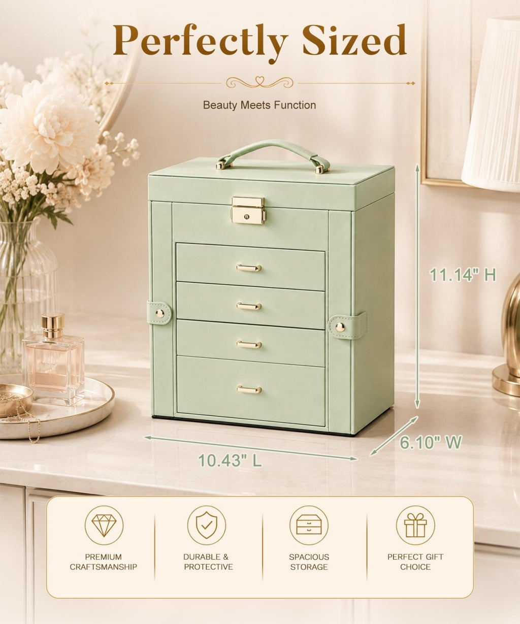 Homde Large Jewelry and Watch Box with Mirror, Lock and 4 Drawers-89-Homde