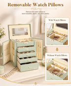 Homde Large Jewelry and Watch Box with Mirror, Lock and 4 Drawers-90-Homde