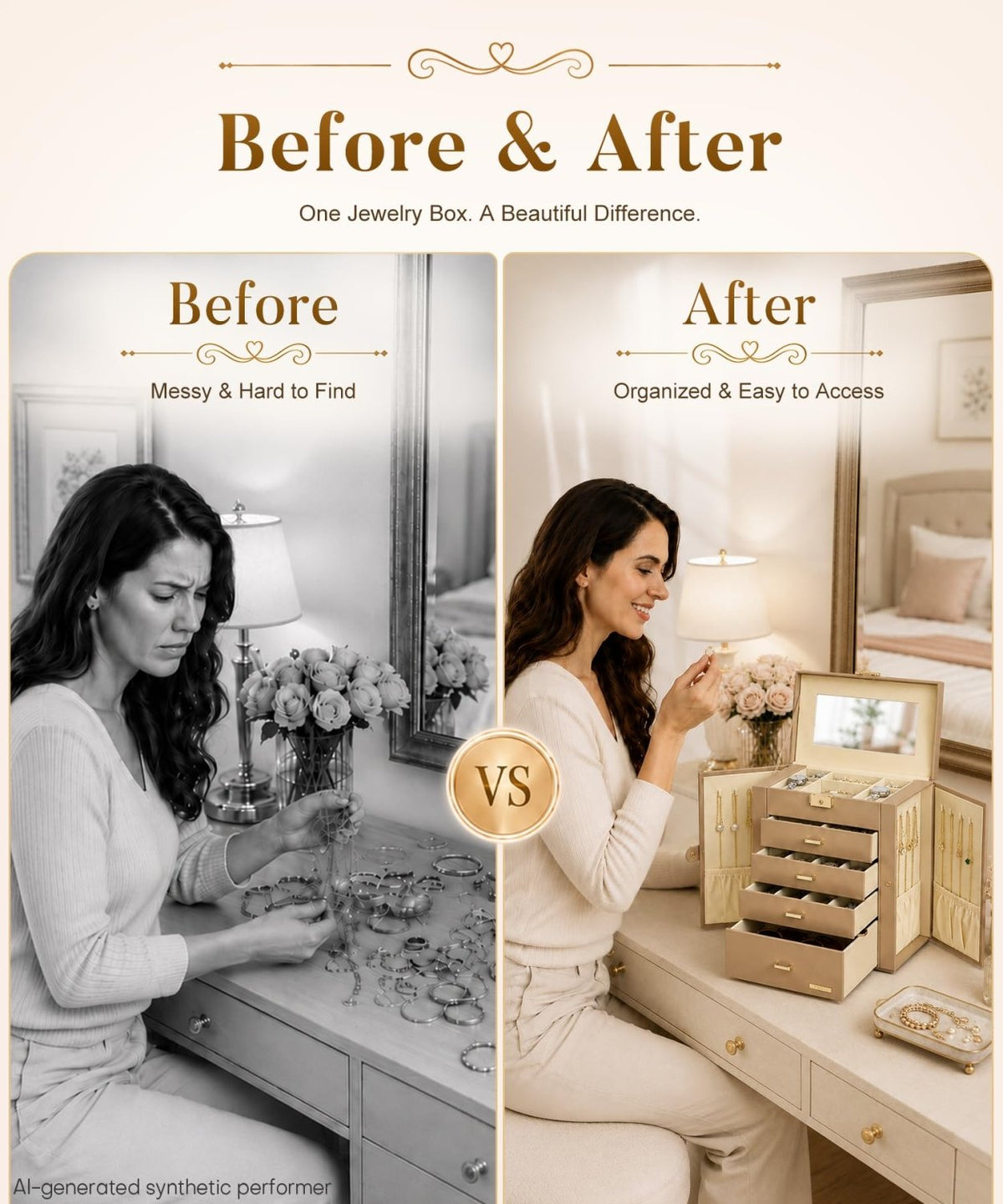 Homde Large Jewelry and Watch Box with Mirror, Lock and 4 Drawers-93-Homde