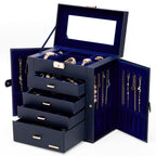Homde Large Jewelry and Watch Box with Mirror, Lock and 4 Drawers-Dark Blue-3-Homde