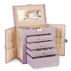 Homde Large Jewelry and Watch Box with Mirror, Lock and 4 Drawers-Grey Purple-9-Homde