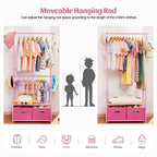 Kids Bamboo Clothing Rack with 2 Storage Baskets and Adjustable Rods-Homde