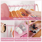 Kids Bamboo Clothing Rack with 2 Storage Baskets and Adjustable Rods-Homde