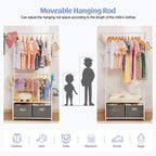 Kids Bamboo Clothing Rack with 2 Storage Baskets and Adjustable Rods-Homde