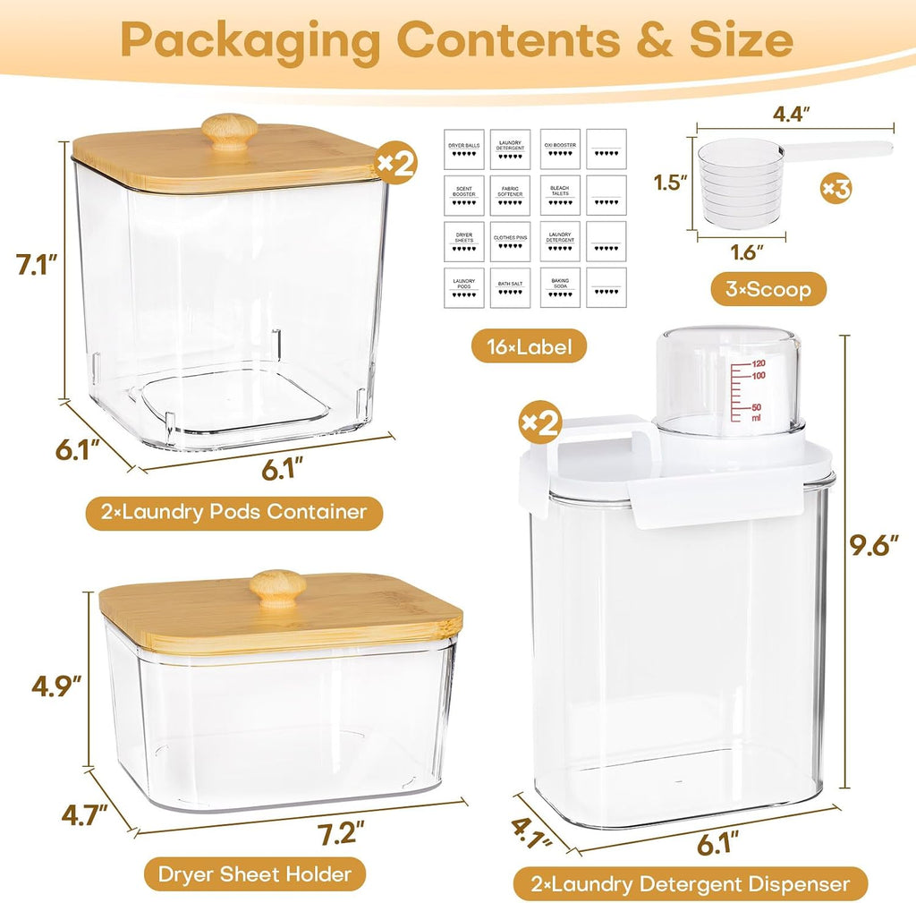 Homde Clear Laundry Detergent Dispenser Set with Pods Containers and Labels-Homde