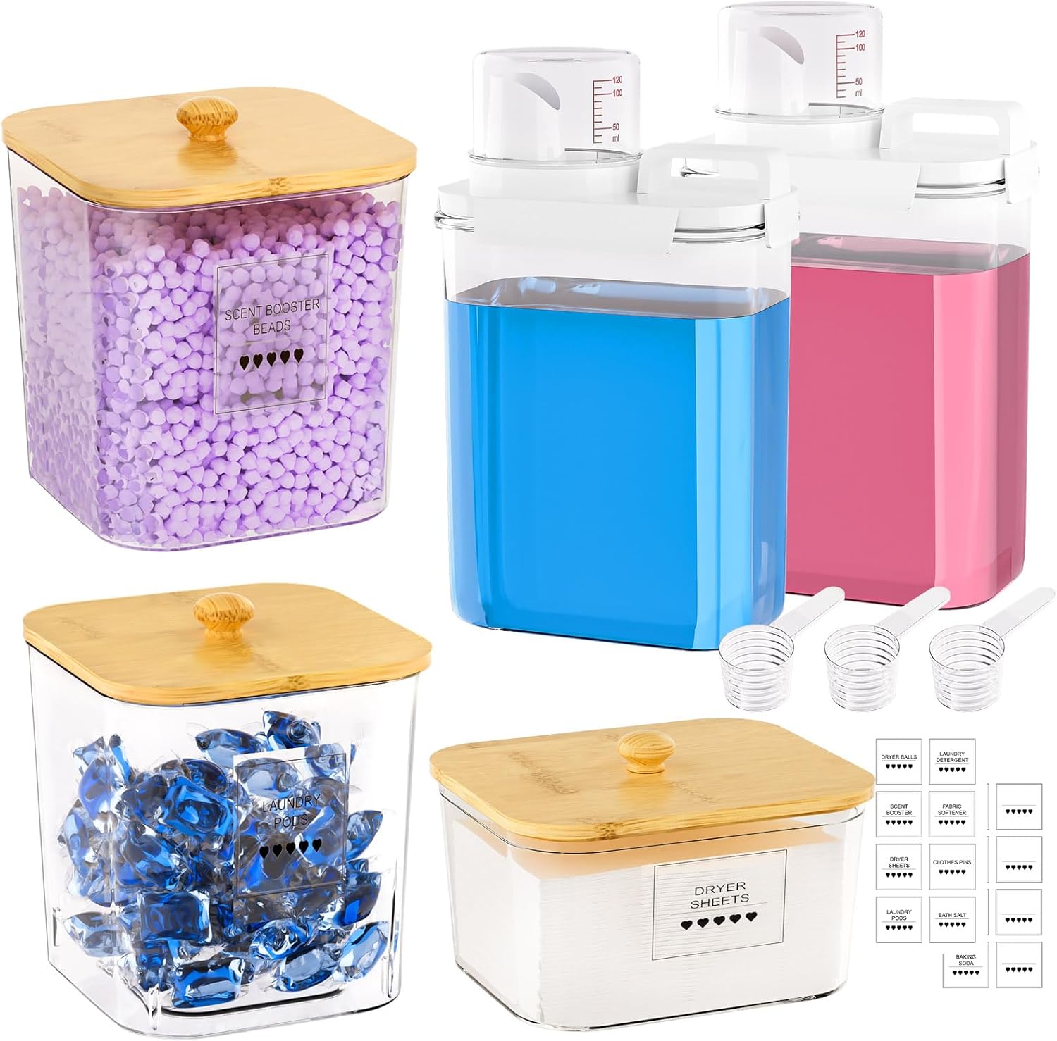 Homde Clear Laundry Detergent Dispenser Set with Pods Containers and Labels-Homde