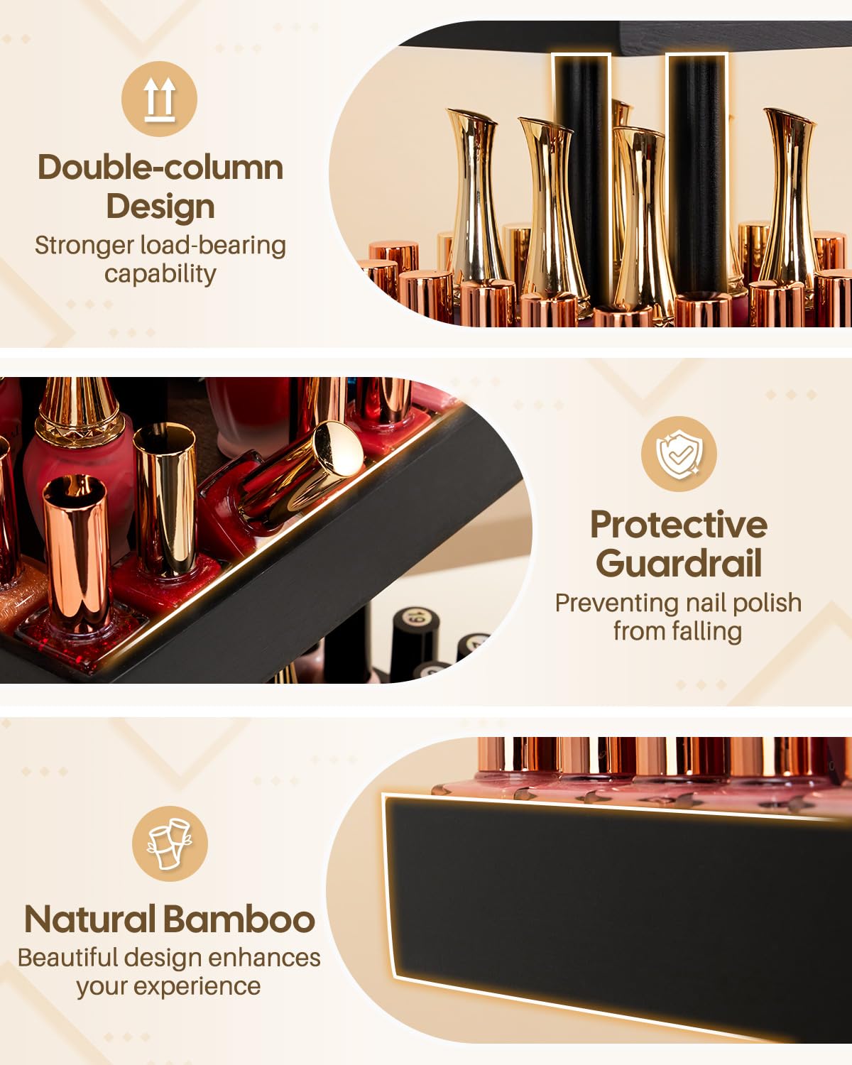 Homde 360° Rotating Nail Polish Organizer, 4-Tier Bamboo Display Rack-Homde