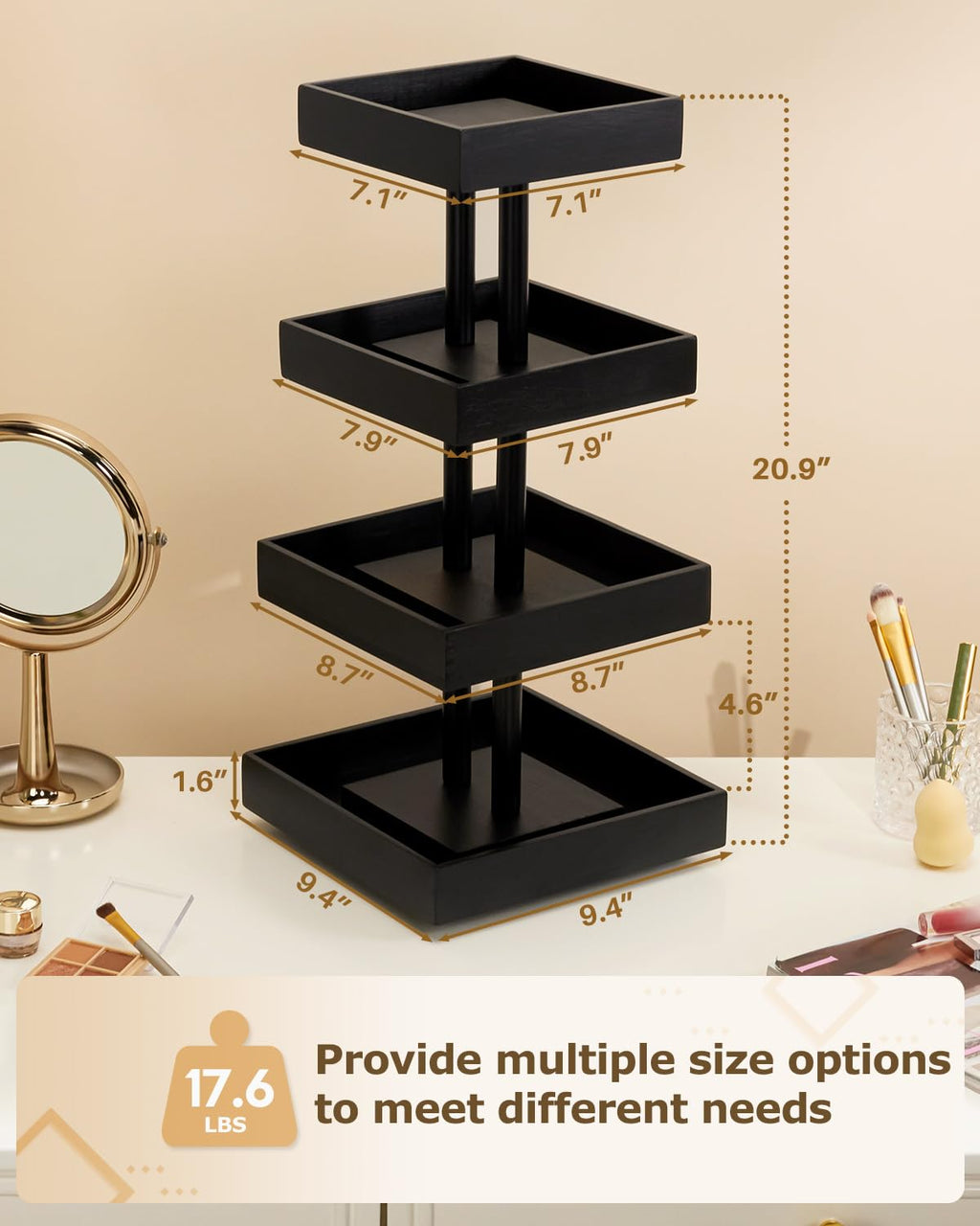 Homde 360° Rotating Nail Polish Organizer, 4-Tier Bamboo Display Rack-Homde