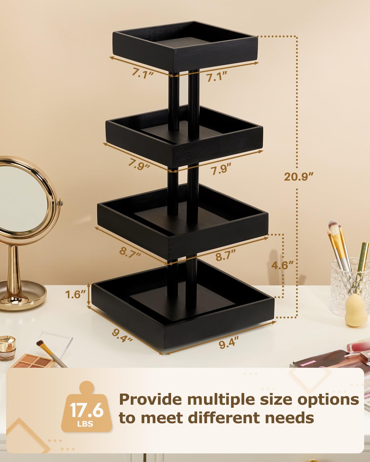 Homde 360° Rotating Nail Polish Organizer, 4-Tier Bamboo Display Rack-Homde