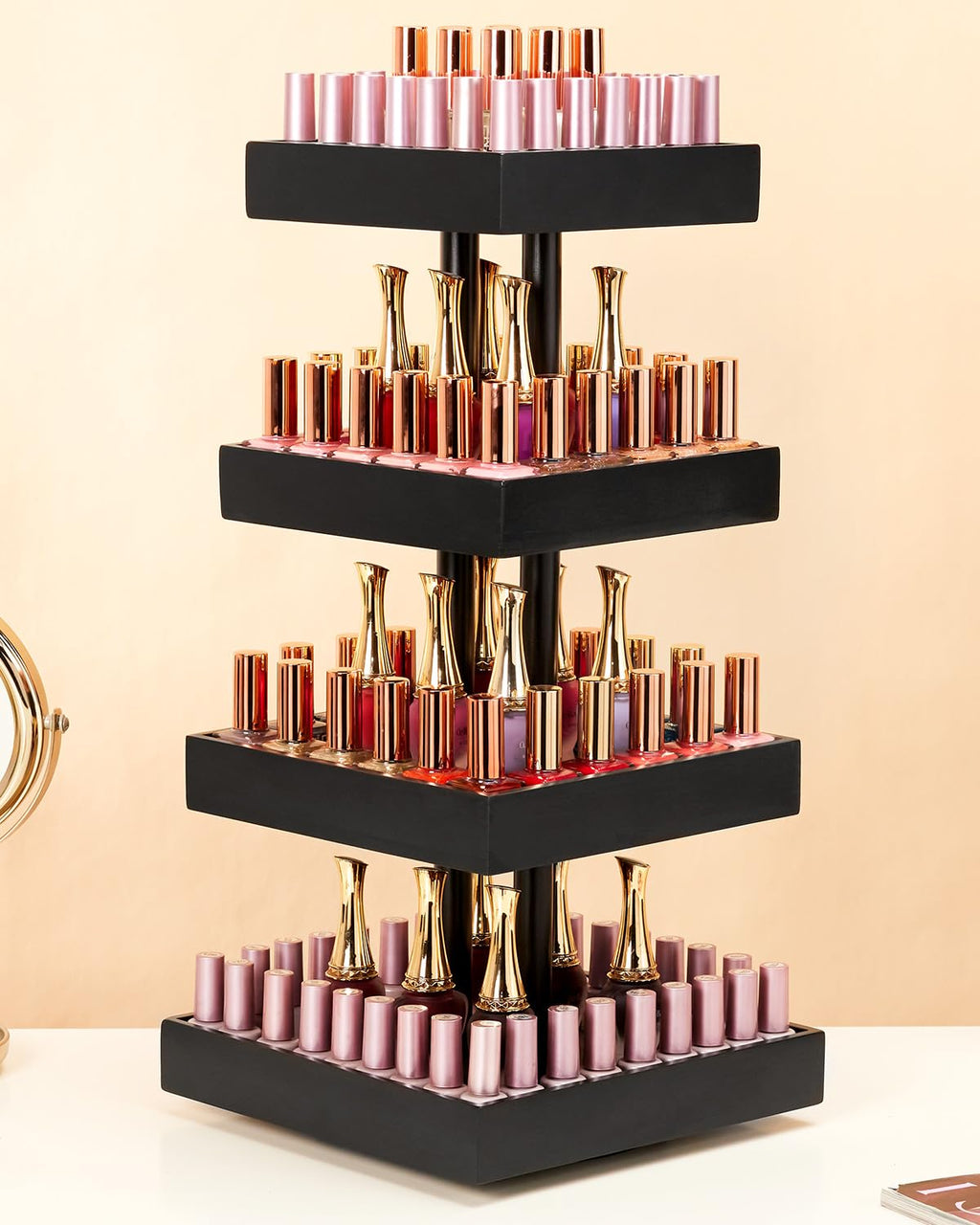 Homde 360° Rotating Nail Polish Organizer, 4-Tier Bamboo Display Rack-Homde