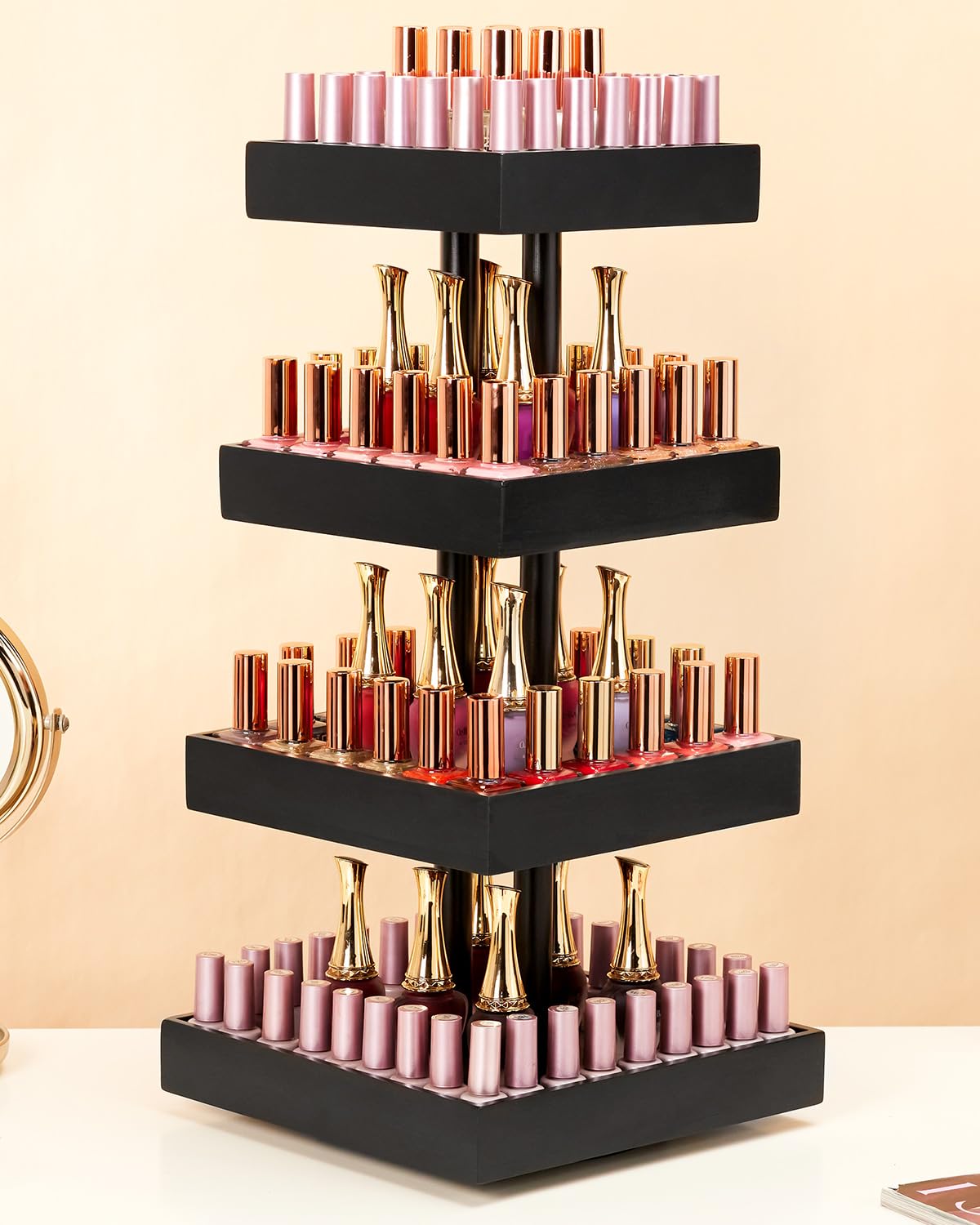 Homde 360° Rotating Nail Polish Organizer, 4-Tier Bamboo Display Rack-Homde