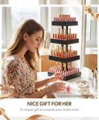 Homde 360° Rotating Nail Polish Organizer, 4-Tier Bamboo Display Rack-Homde