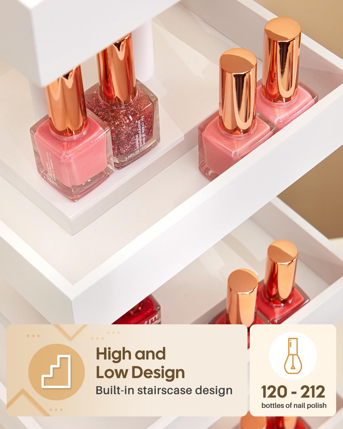 Homde 360° Rotating Nail Polish Organizer, 4-Tier Bamboo Display Rack-Homde