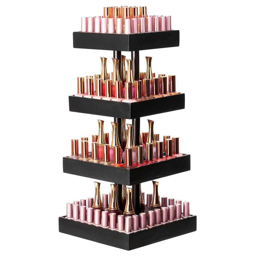 Homde 360° Rotating Nail Polish Organizer, 4-Tier Bamboo Display Rack-Homde
