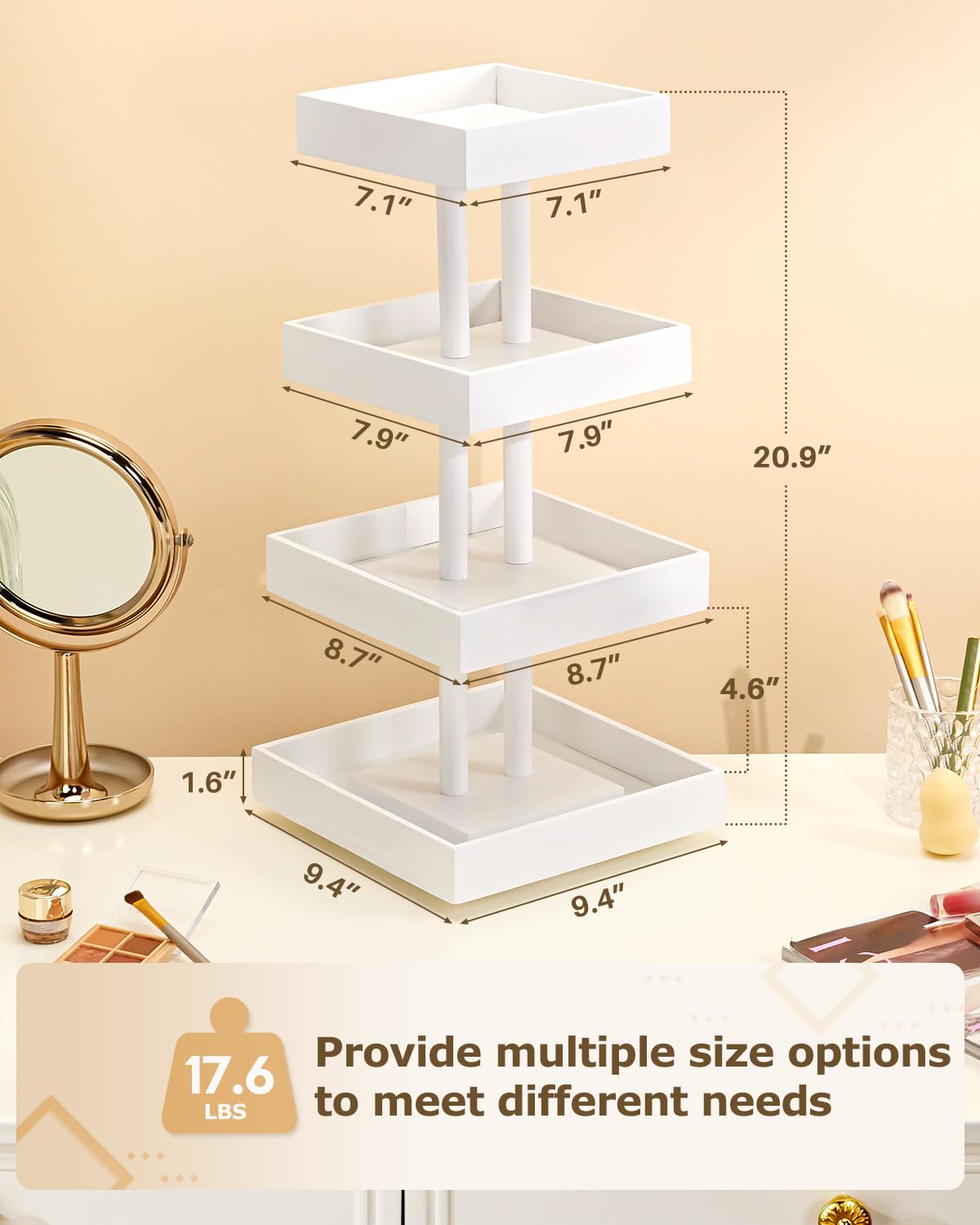 Homde 360° Rotating Nail Polish Organizer, 4-Tier Bamboo Display Rack-Homde
