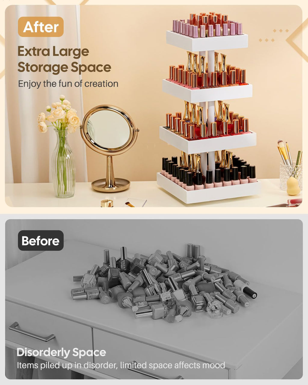 Homde 360° Rotating Nail Polish Organizer, 4-Tier Bamboo Display Rack-Homde