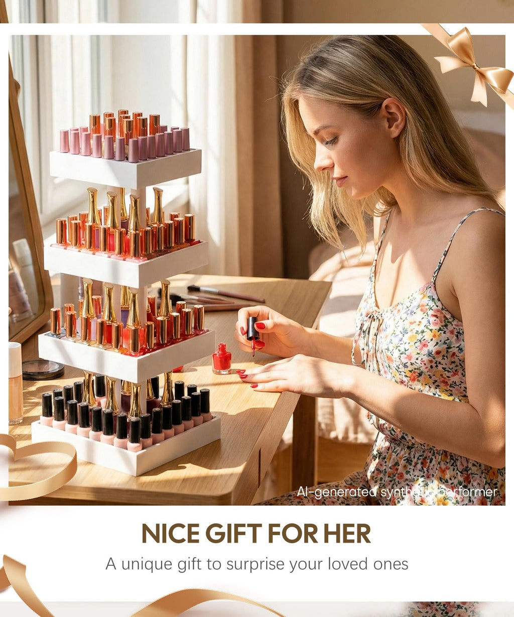 Homde 360° Rotating Nail Polish Organizer, 4-Tier Bamboo Display Rack-Homde