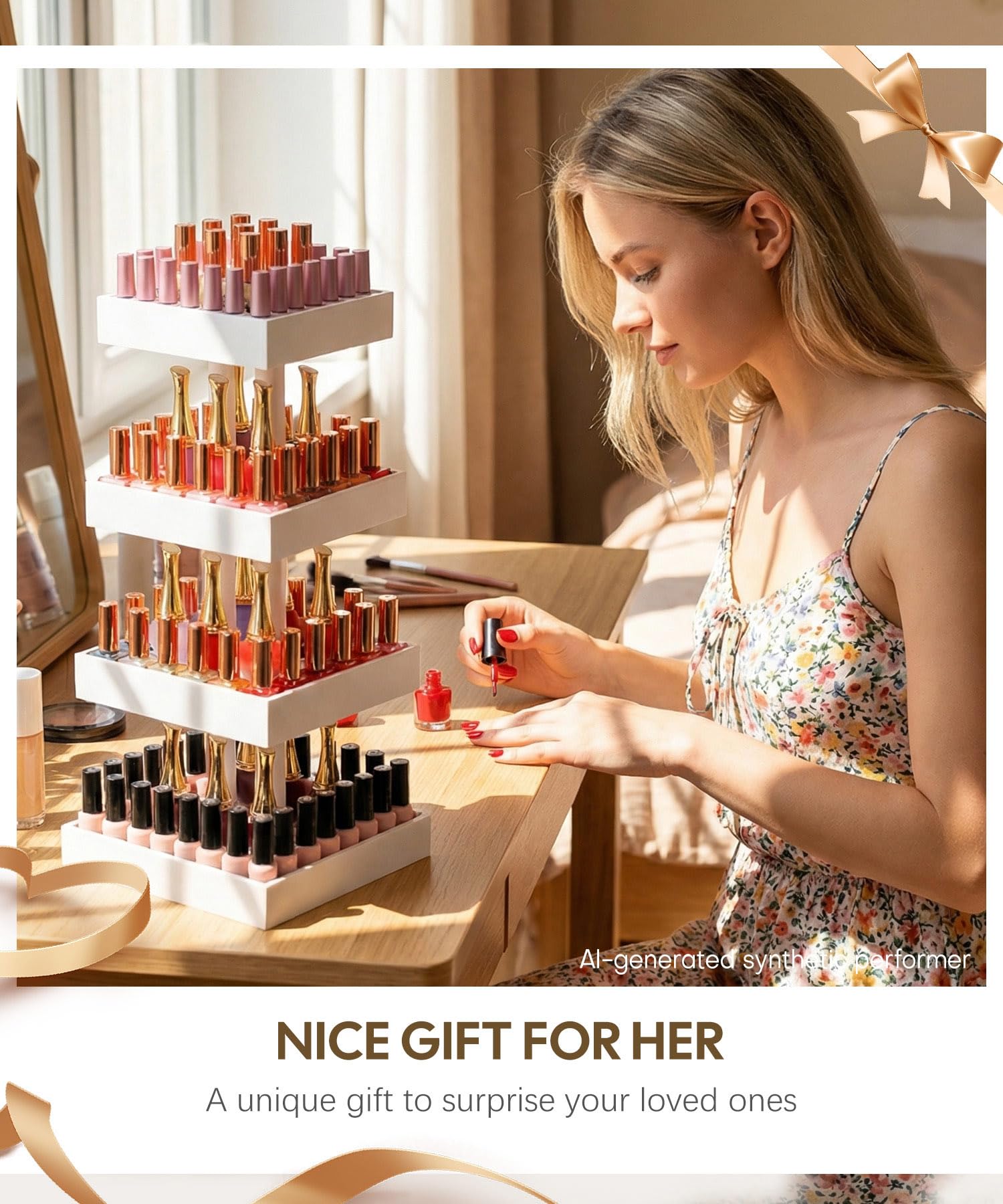 Homde 360° Rotating Nail Polish Organizer, 4-Tier Bamboo Display Rack-Homde