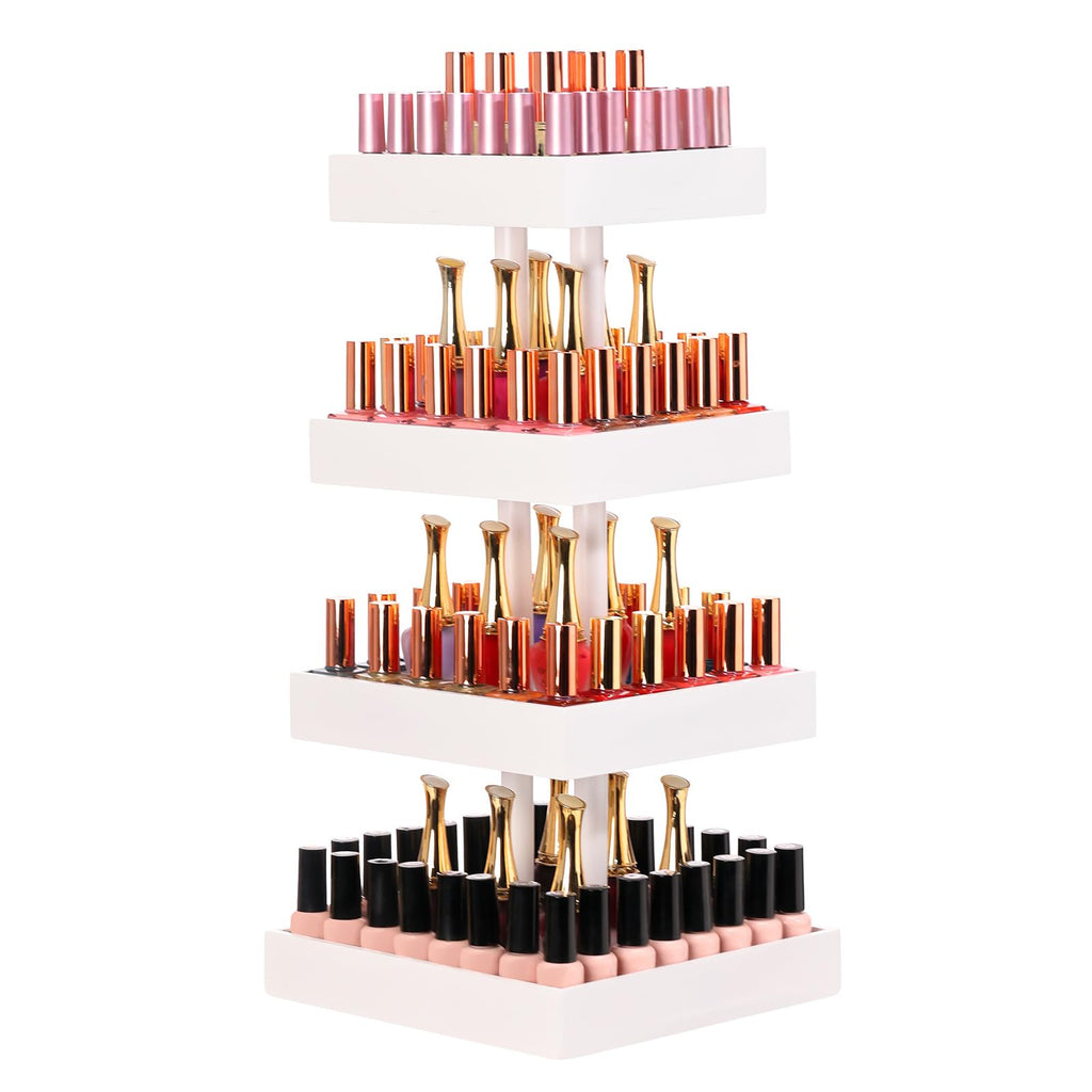 Homde 360° Rotating Nail Polish Organizer, 4-Tier Bamboo Display Rack-Homde