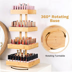 Homde 360° Rotating Nail Polish Organizer, 4-Tier Bamboo Display Rack-Homde