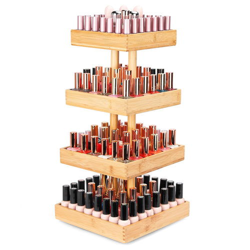 Homde 360° Rotating Nail Polish Organizer, 4-Tier Bamboo Display Rack-Homde