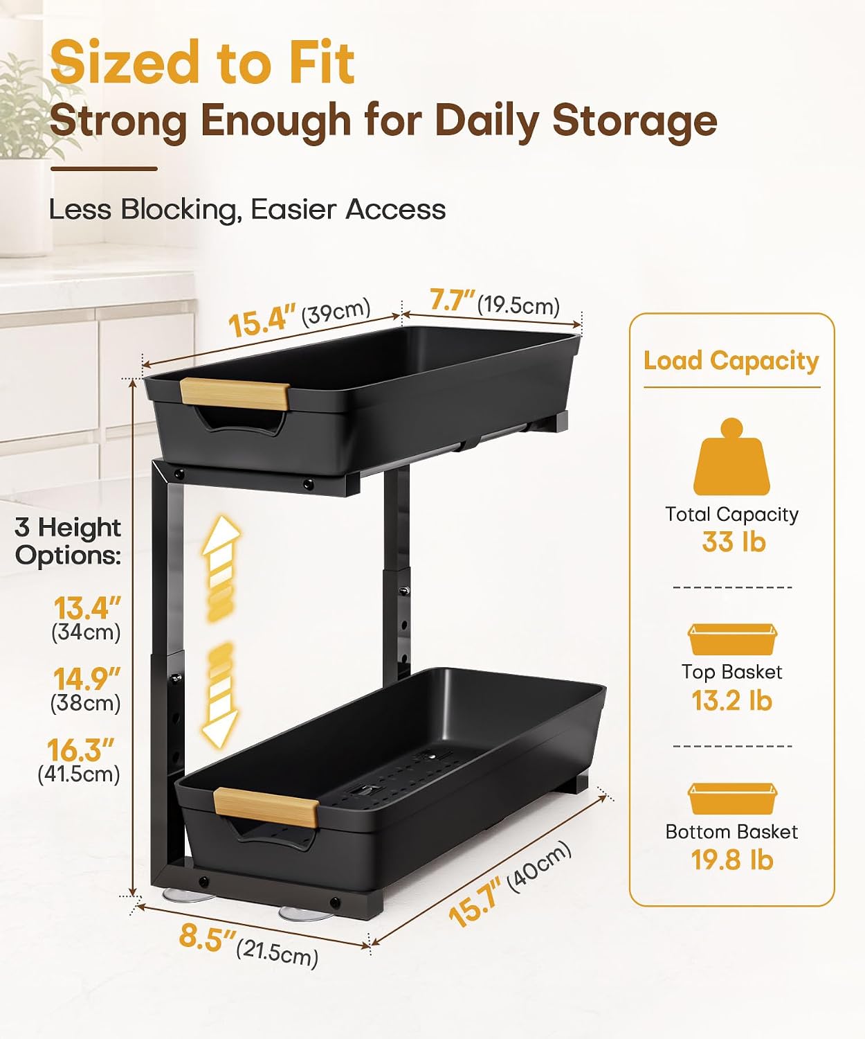 Homde 2-Pack Sliding Under Sink Organizer with Adjustable 2-Tier Pull-Out Baskets-Homde
