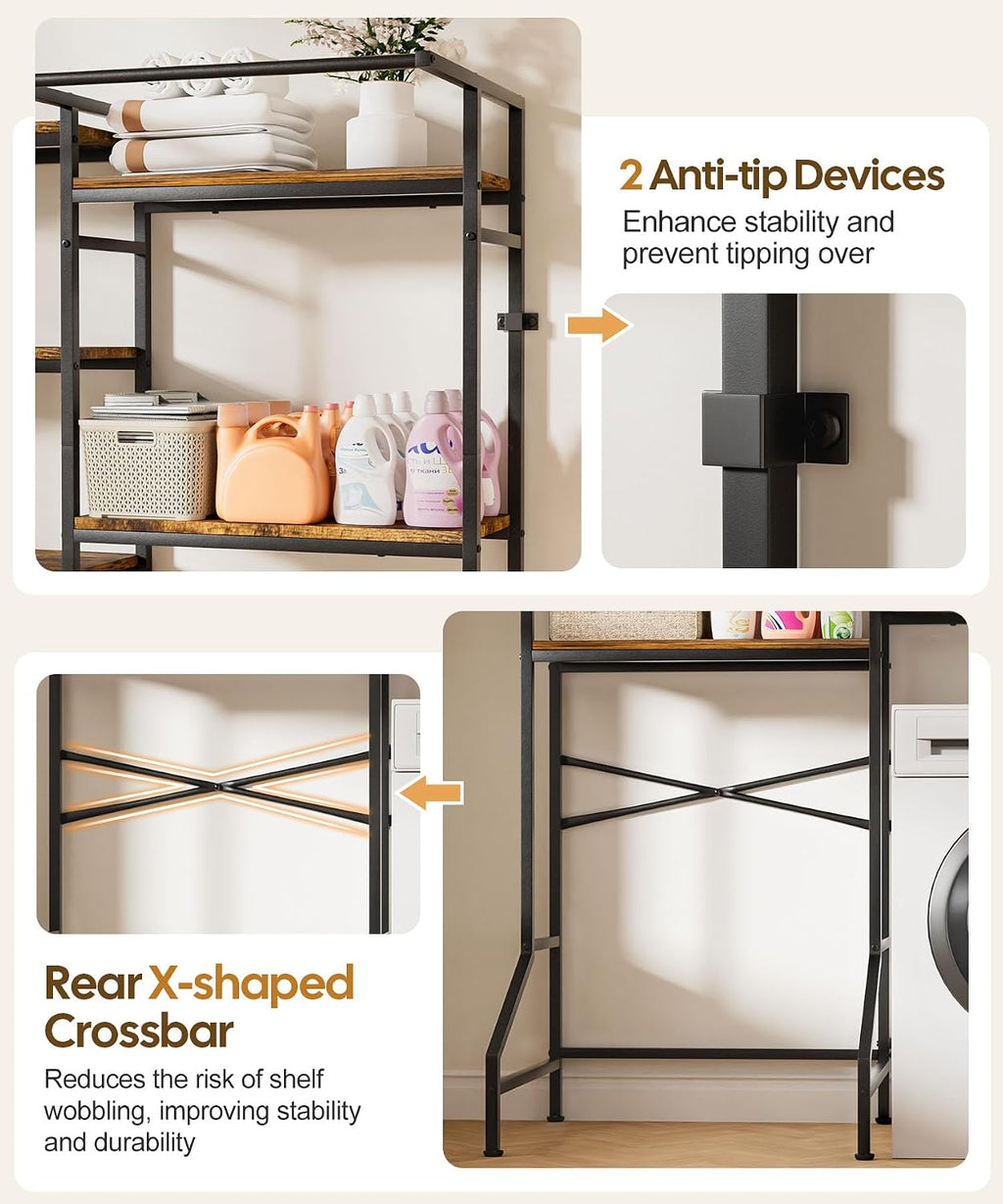 Homde Over Washer and Dryer Storage Shelf with Hanging Rod and 5 Tiers-Homde