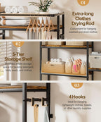 Homde Over Washer and Dryer Storage Shelf with Hanging Rod and 5 Tiers-Homde