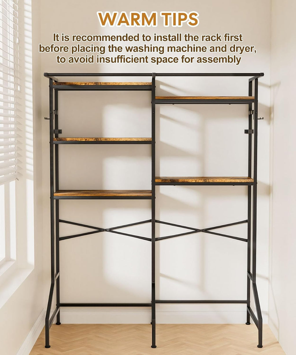 Homde Over Washer and Dryer Storage Shelf with Hanging Rod and 5 Tiers-Homde