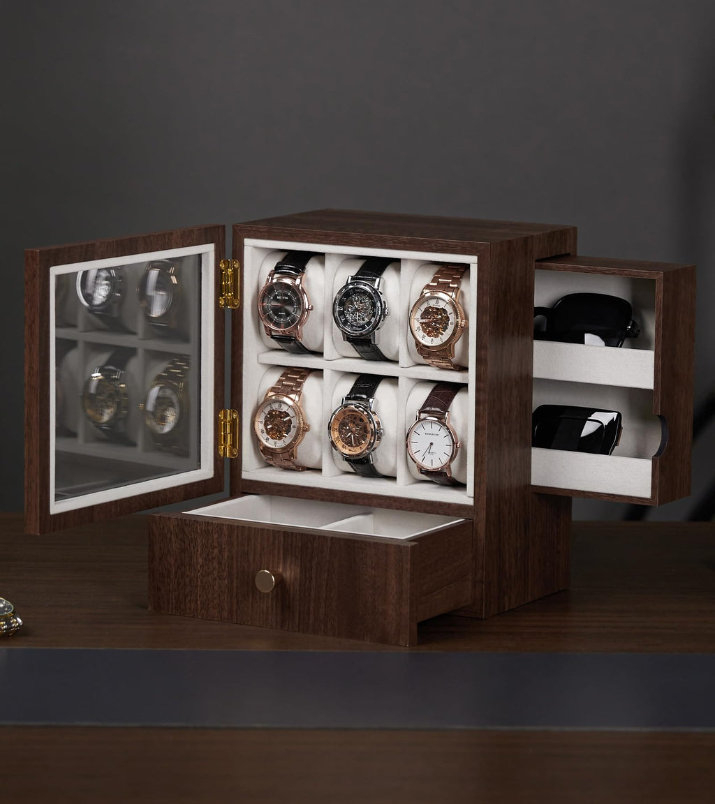 Homde Wooden Watch Box with Glass Window and 2 Drawers-Homde