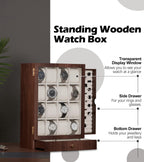 Homde Wooden Watch Box with Glass Window and 2 Drawers-Homde
