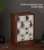 Homde Wooden Watch Box with Glass Window and 2 Drawers-Homde