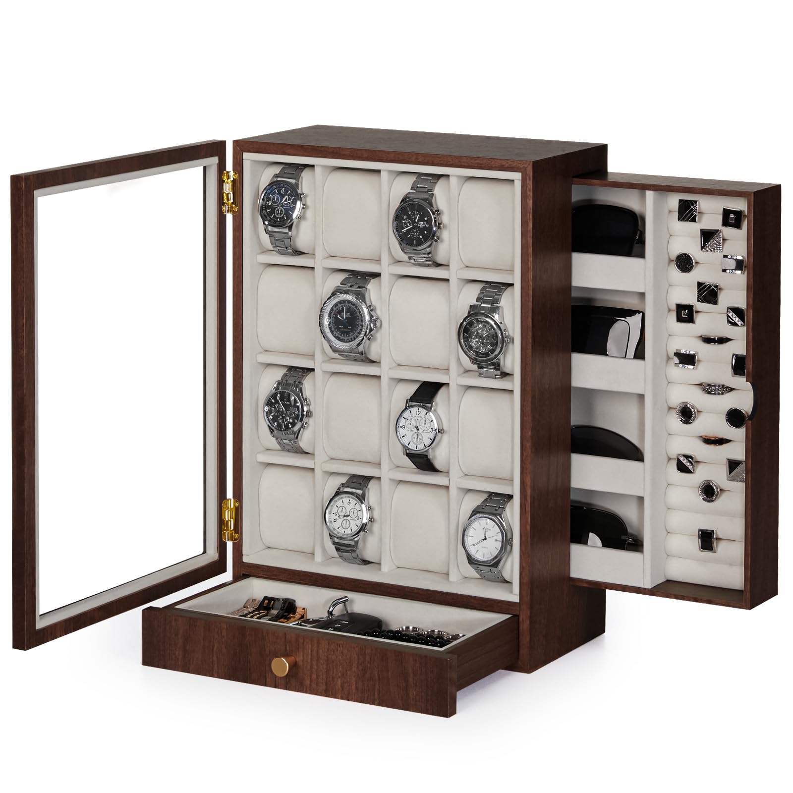 Homde Wooden Watch Box with Glass Window and 2 Drawers-Homde