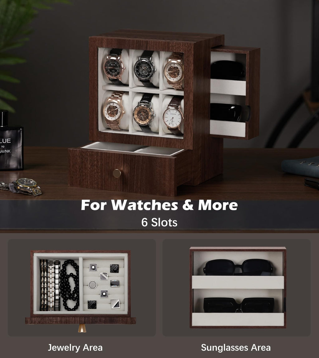 Homde Wooden Watch Box with Glass Window and 2 Drawers-Homde
