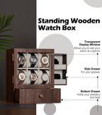 Homde Wooden Watch Box with Glass Window and 2 Drawers-Homde