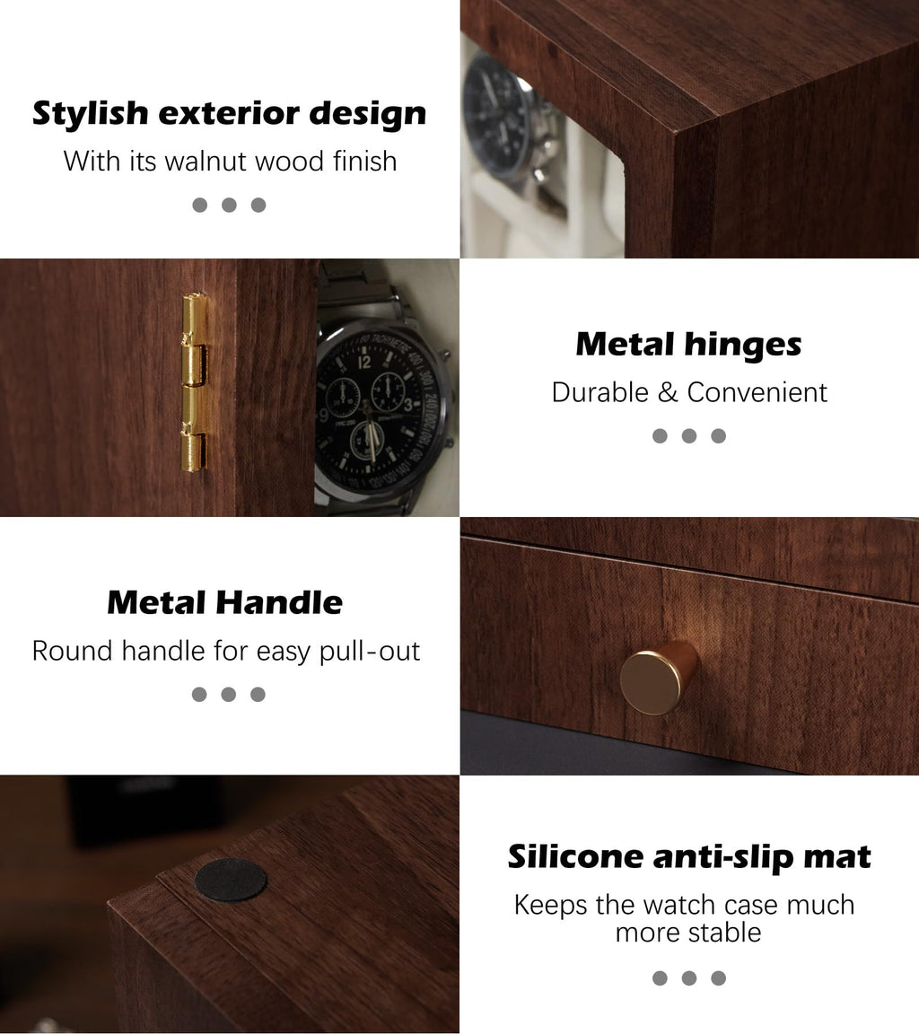 Homde Wooden Watch Box with Glass Window and 2 Drawers-Homde