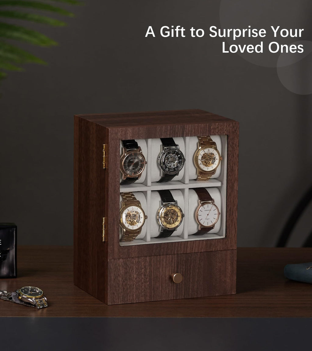 Homde Wooden Watch Box with Glass Window and 2 Drawers-Homde