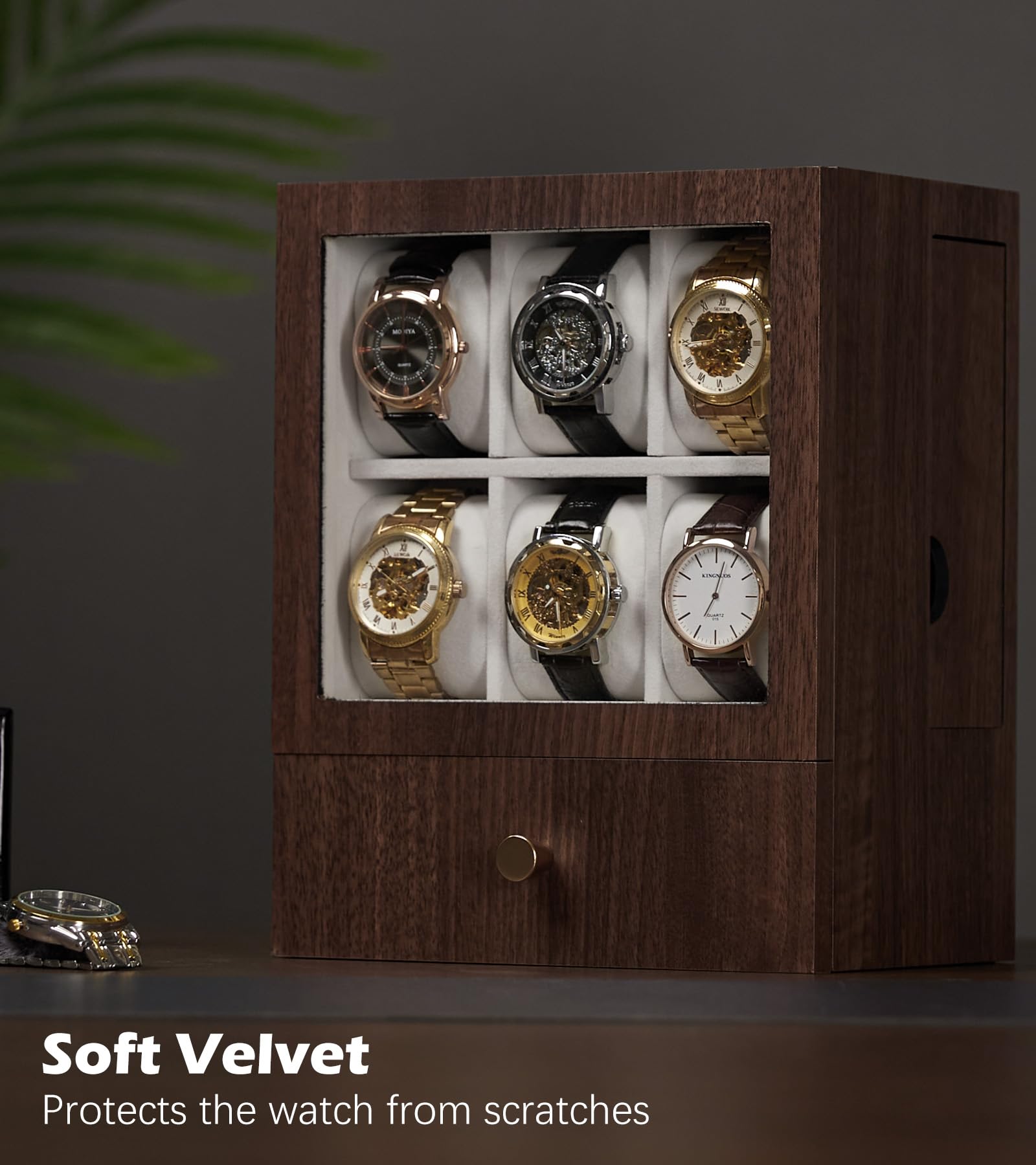 Homde Wooden Watch Box with Glass Window and 2 Drawers-Homde