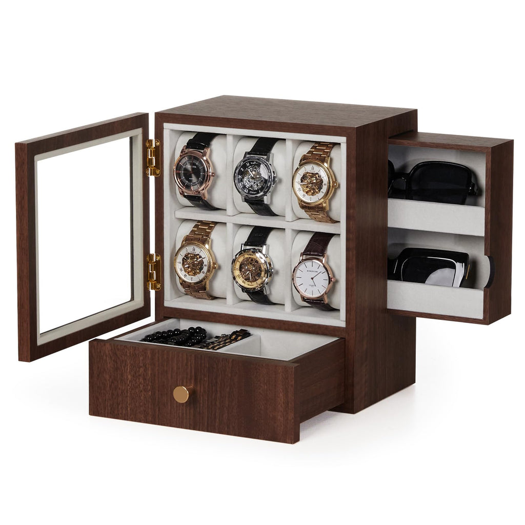 Homde Wooden Watch Box with Glass Window and 2 Drawers-Homde