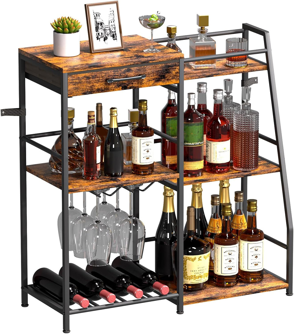 Homde Floor Standing Wine Rack with Glass Holder, Shelf and Fabric Drawer-HS037-UT124-1-Homde