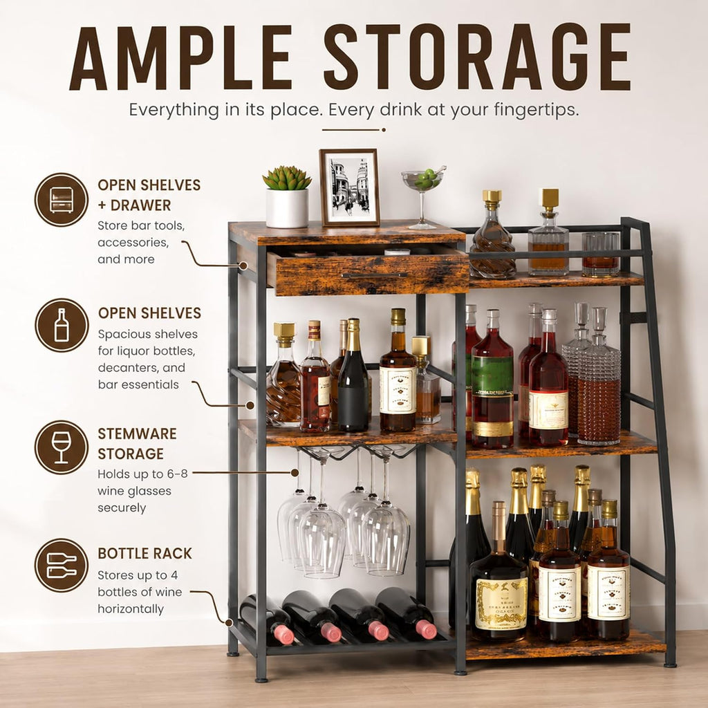 Homde Floor Standing Wine Rack with Glass Holder, Shelf and Fabric Drawer-HS037-UT124-4-Homde