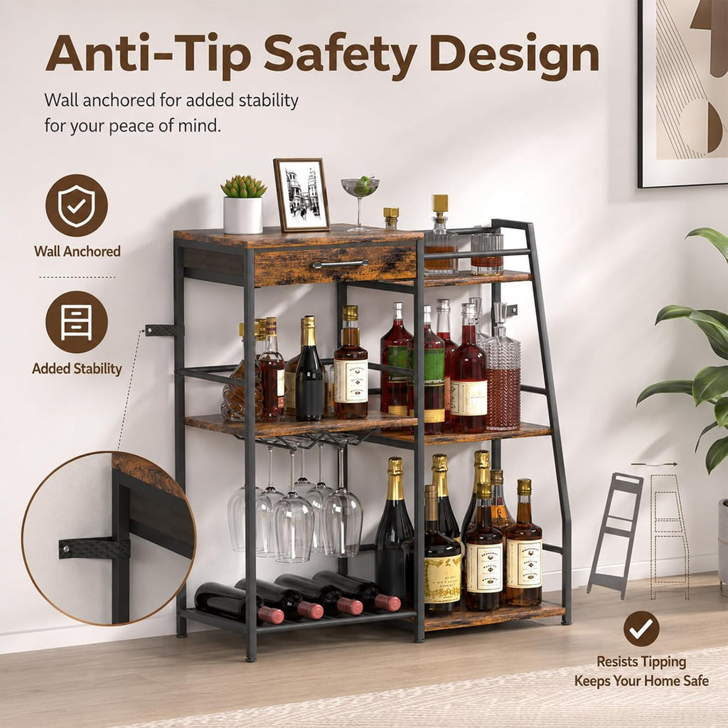 Homde Floor Standing Wine Rack with Glass Holder, Shelf and Fabric Drawer-HS037-UT124-5-Homde