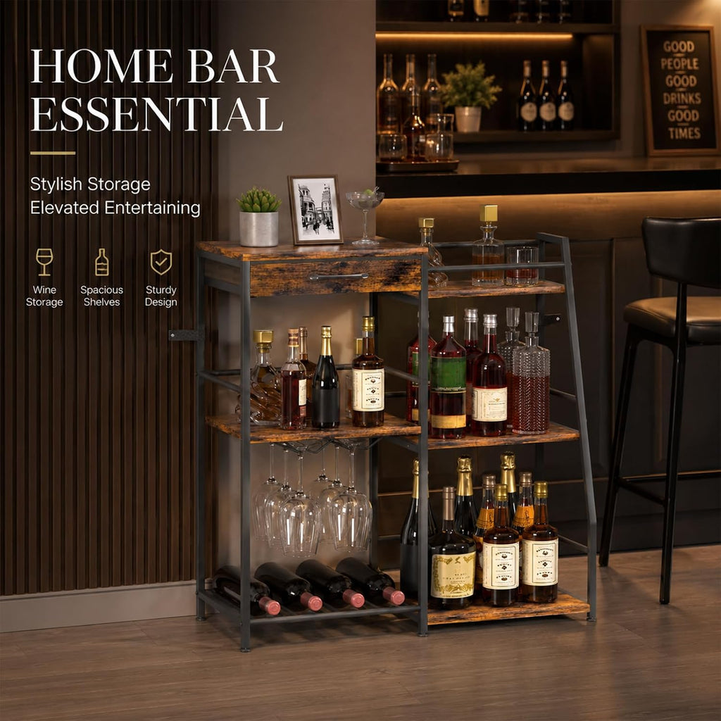 Homde Floor Standing Wine Rack with Glass Holder, Shelf and Fabric Drawer-HS037-UT124-8-Homde
