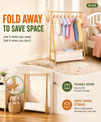 Homde Kids Bamboo Clothes Rack with Storage Bag and Side Hooks-Homde
