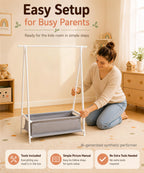 Homde Kids Bamboo Clothes Rack with Storage Bag and Side Hooks-Homde